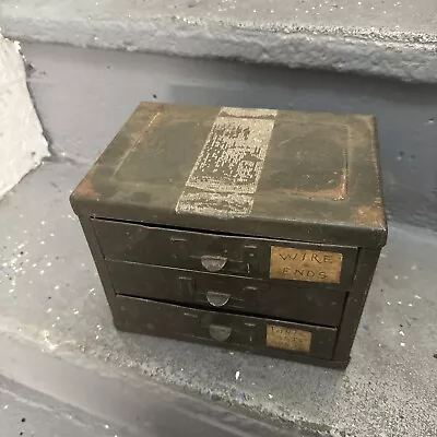 Vintage 3 Drawer Metal Tool Box Small Parts Storage Green Industrial Machine 8” • $59