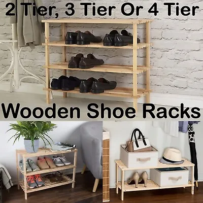 £16.97 • Buy 3 Tier Wooden Slatted Shoe Rack 2 Tier Wood Shoe Rack 4 Tier Shoe Stand Holder