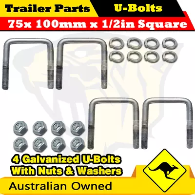 4 X U-Bolts 75mm X 100mm Square With Nuts Galvanized Trailer Box Boat Caravan • $24