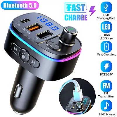 Car Bluetooth Adapter FM Transmitter Receiver Radio MP3 Wireless PD USB Charger • $13.98