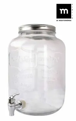 8L Glass Beverage Drinks Dispenser Jug Jar Lid Juice Cocktail BBQ Party RUSTIK • £16.99