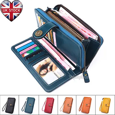 £11.99 • Buy Lady Leather Long Purse Phone Card Holder Clutch Zip Fold Large Capacity Wallet