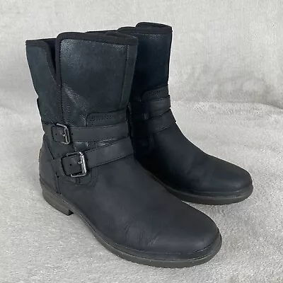 UGG Simmens Women's Moto Boots 8 Waterproof Black Leather Wool Combat • $39.99