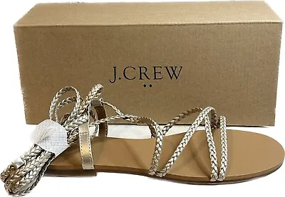 J.Crew Sandals Women Size 9 Braided Ankle-Wrap Metallic Gold • $29.95