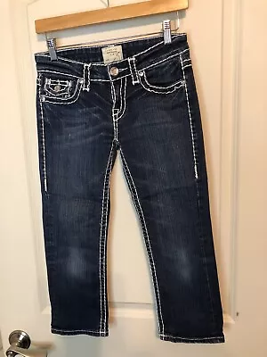 L.A IDOL Women's Dark Wash Denim Capri Crop Flap Pocket Jeans Size 3 • $5