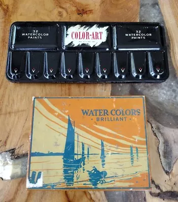 2 Vintage Metal Watercolor Paint Tin Kit Set Kroma Company Boat/Water Scene • $57.95