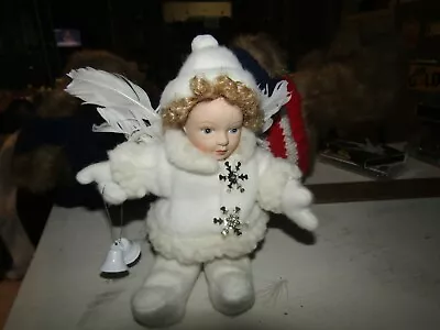 8  White Angel Child Stuffed Doll With Feather Wings And Holding Christmas Bells • $9