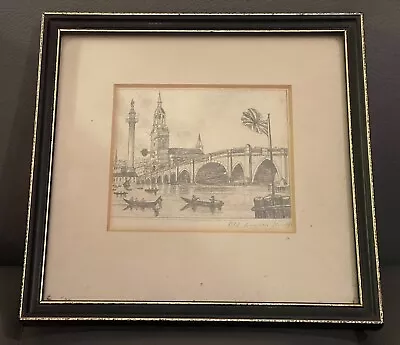 1850’s Pencil Sketch River Thames London Bridge In Hogarth Frame 20x20.5cm • £75