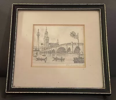 1850’s Pencil Sketch River Thames London Bridge In Hogarth Frame 20x20.5cm • £50