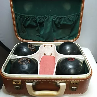 Vintage Henselite Lawn Bowls X 4 Size 4 3/4 - Championship Apple Motif With Case • $110