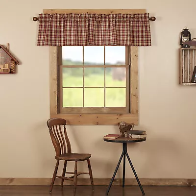 VHC Brands Rustic 16 X72  Plaid Valance Red Thanksgiving Kitchen Window Curtains • $21.20