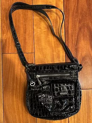 Brighton Purse Cher Croc Embossed Black Patent Leather Crossbody • $28.95