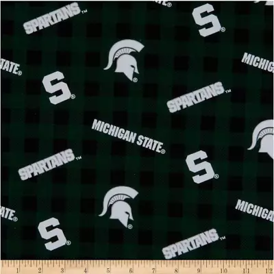 NCAA Michigan State University Buffalo Plaid MIST-1207 Cotton Fabric By The Yard • $19.95