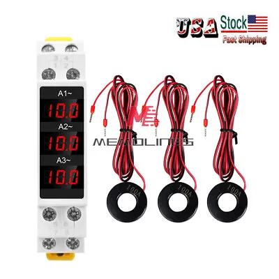 AC80-500V 1-100A DIN-Rail 3 Phase AC Ammeter Digital Display Current Meter USA • $22.99