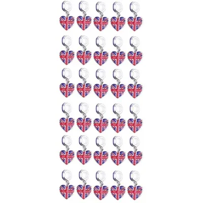  30 Pcs Miss Union Jack Flag Charm Heart Shape Enamel Charms DIY • £13.85