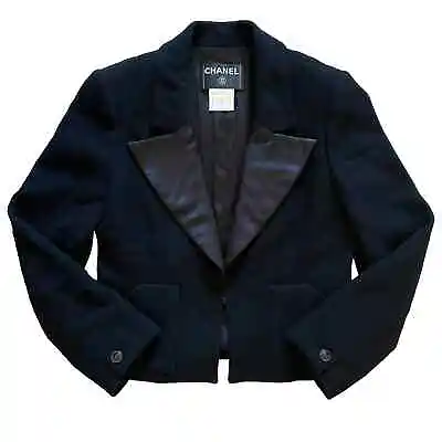 CHANEL Vintage Boucle Black Wool Dinner Jacket Cropped Blazer Cruise 2003 • £1908.28