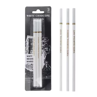 3 Pieces Professional White Charcoal Pencils Set Art Drawing Pencils • £6.36