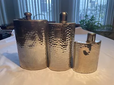 VINTAGE Set Of 3 West GermaN Hammered Tin Lined LIQUOR/WHISKEY Flask AWESOME • $29.99