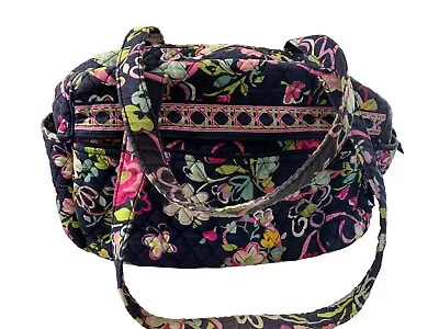 Vera Bradley Ribbons Shoulder Bag Tote Messenger Retired Navy Blue Floral • $16.99