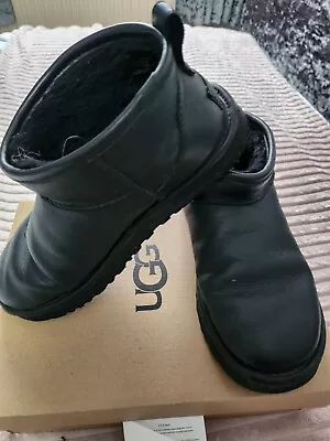 Black Leather Mini Ugg Boots Size 6 • £30