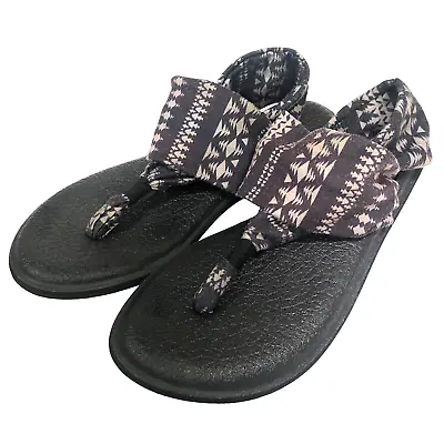 Sanuk Sling Women's Sandals Flip Flops Size 10 Thongs Yoga Mat Black Geometric • $12.99