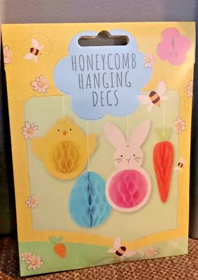 4 X Easter Honeycomb Hanging Decorations Chick Bunny Egg Carrot Ornament • £1.40