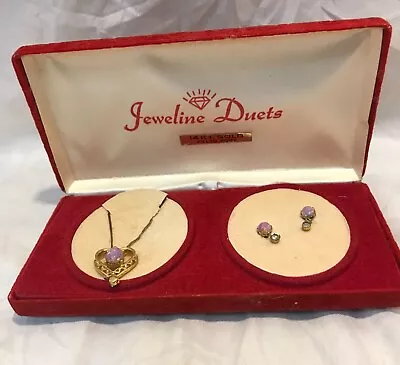 Vintage Jeweline Duets Fire Opal Necklace & 14K GF Post Earrings Set-NOS • $34.99