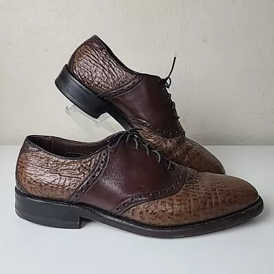 Vtg ALLEN EDMONDS Tulane Sharkskin Leather Brogue Saddle Oxfords Mens Size 10 B • $199.99