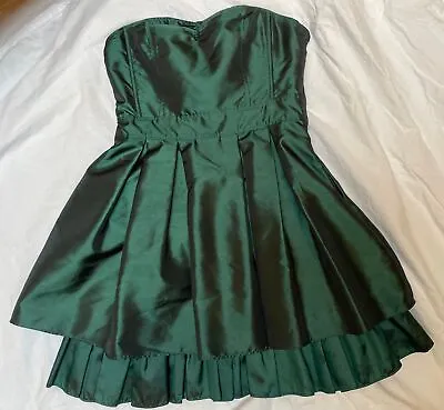 H&M Juniors Size 8 Emerald Satin Strapless Mini Party Holiday Dress Full Skirt • $33