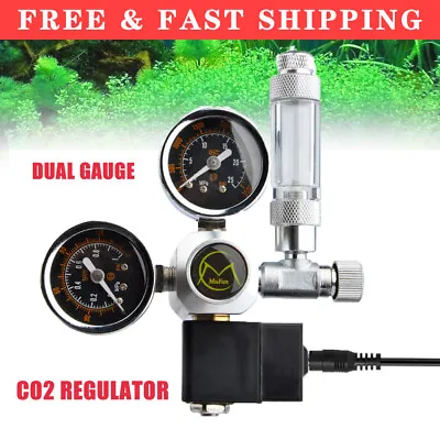 Dual Gauge CO2 Regulator Bubble Counter Solenoid Valve For Aquarium System Tool • £44.58