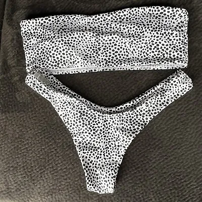 ZAFUL Bandeau COW PRINT BIKINI BATHING SWIM SUIT BLACK WHITE SIZE Medium Thong • $10