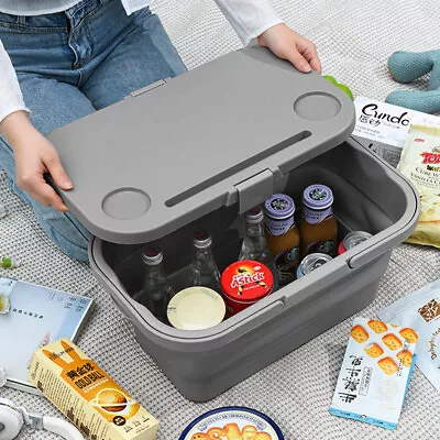 16L Grey Large Folding Lunch Picnic Bag Camping Basket Box With Table And Handle • £11.95