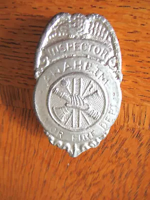 Vintage Junior Fire Department Inspector Childs Honorary Badge Anaheim CA 2 1/8  • $9.99