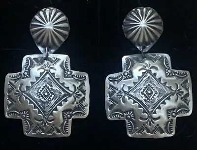 Navajo Sterling Silver  Concho Santa Fe Cross Earrings - Vincent Platero VJP • $228