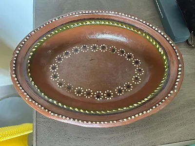 Traditional Mexican Pottery Terracotta Red Barro Clay Deep Oval Serving Dish 12  • $19.99