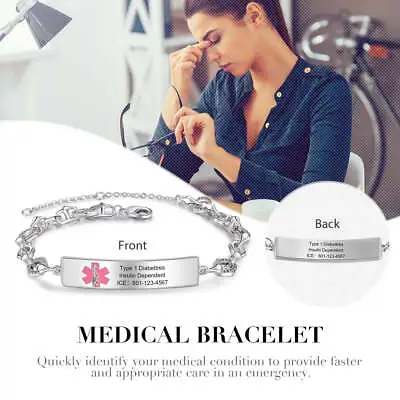 Women's Stainless Steel Personalized Medical Alert Bracelet | 2 Side Engraving • $34.99