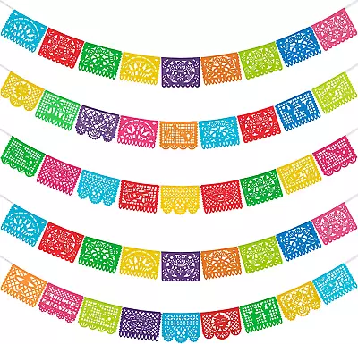 HOOJO 5 Packs 82 Ft Mexican Party Banners Papel Picado Banner Cinco De Mayo F • $31.22