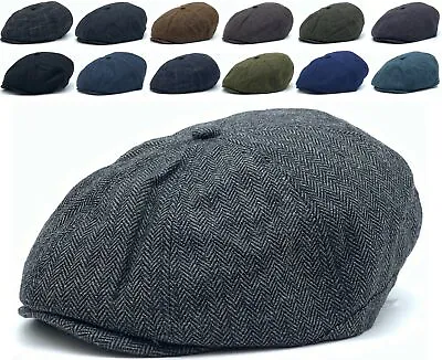 Newsboy Cap Peaky Blinders 100% Wool Men's Felt Baker Boy Gatsby Multicolours UK • £14.95