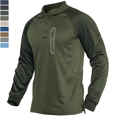 Men's Tactical Army Shirt Long Sleeve Quick Drying Polo Shirt Outdoor Work Tops • $28.99