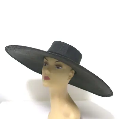 Gladys Tamez Millinery Extra Wide Brim Straw Hat Black Size Small • $295