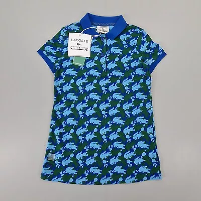 Lacoste X Minecraft Kids Girls Polo Dress Blue 4 Years AOP Logo EJ3882 • £34.99