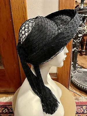 Vintage 30s Straw And Net Hat Dramatic Old Hollywood Style  Evelyn Chicago • $99.99