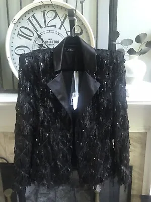 $695 ZHIVAGO  The Martinez  Black Fringe Sequin Formal Evening Jacket Sz US 6 • $256.35