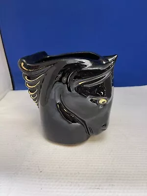 Vintage Black Horse Head Vase Planter Gold Trim • $20