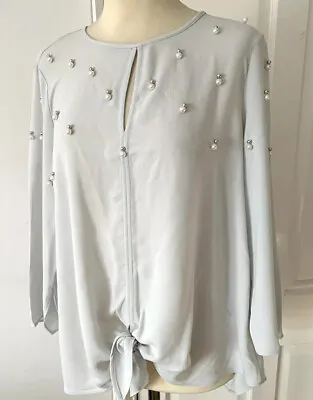£10.99 • Buy River Island Grey Cluster Embellished Tie Front Top Blouse UK 8 RRP £32! BNWT!