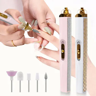 USB Rechargeable Electric Manicure Pedicure Nail Drill Set Reversible With Lamp • £7.43