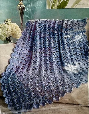 Mary Maxim REGAL SHELLS THROW Crochet Blanket Kit~ 98790N  Denim Blue Yarn NIP • $45.95