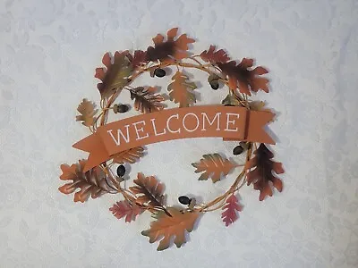 Fall Welcome Metal Sign Autumn Leaf Color Oak Acorn Door Wreath Wall Home Decor • $29.99