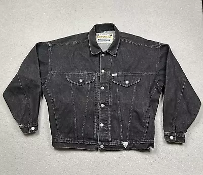 VINTAGE GUESS Jacket Mens XL Black Denim Trucker Pockets USA Made 90s • $52.99