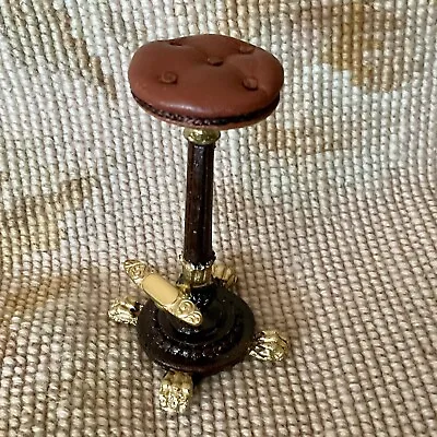 Dollhouse Miniature Victorian Bar Stool With Brown Leather Seat 119 • $39.95